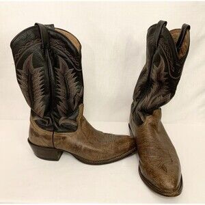Tony Lama Boots Mens I0.5 D Leather Western Cowboy Packer Black Tan  Rodeo